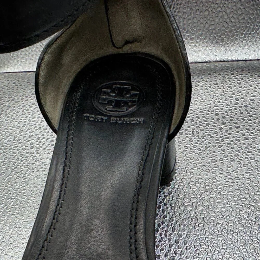 Size 9.5‎ M Tory Burch Black White Womens Two-Tone Block Heel Strappy Sandals